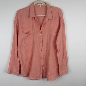 Eileen Fisher Peach Organic Cotton Gauze Button Shirt Minimal Core M